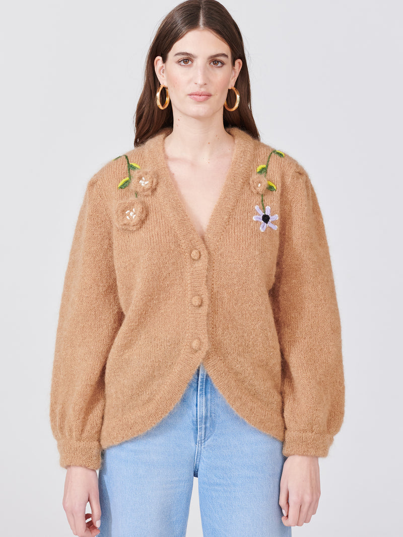Nancy Mohair Embroidered Cardigan Camel