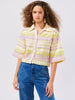 Sun Wink Embroidered Cotton Cropped Shirt Chartreuse