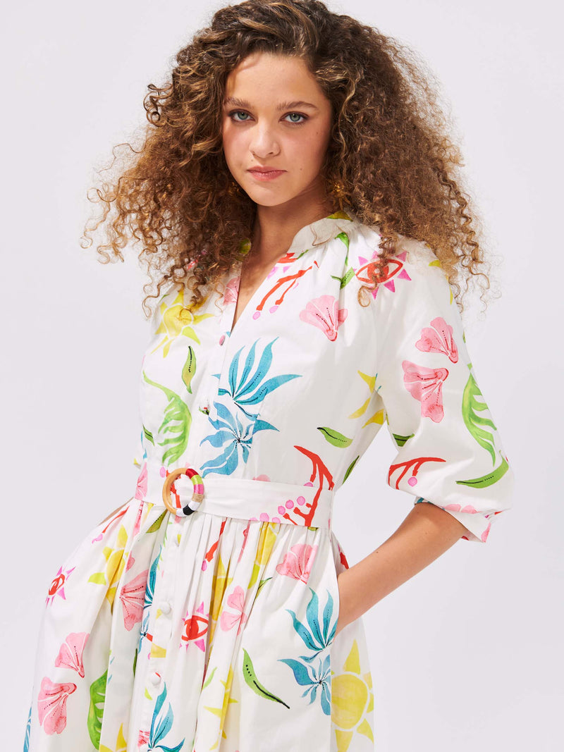 Sun Wink Cotton Volume Shirt Dress Flower