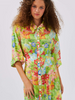 Abundant Blooms Wide Sleeve Silk Maxi Shirt Dress Chartreuse