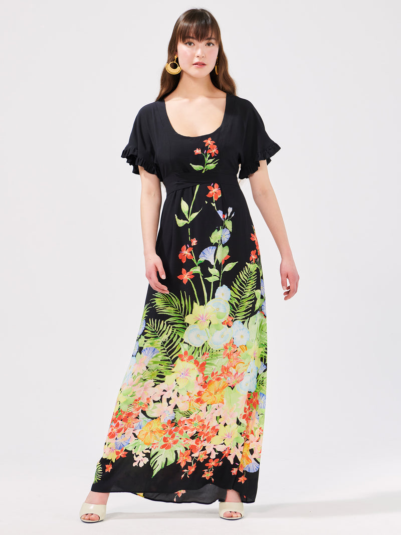 Abundant Blooms Backless Maxi Dress Black