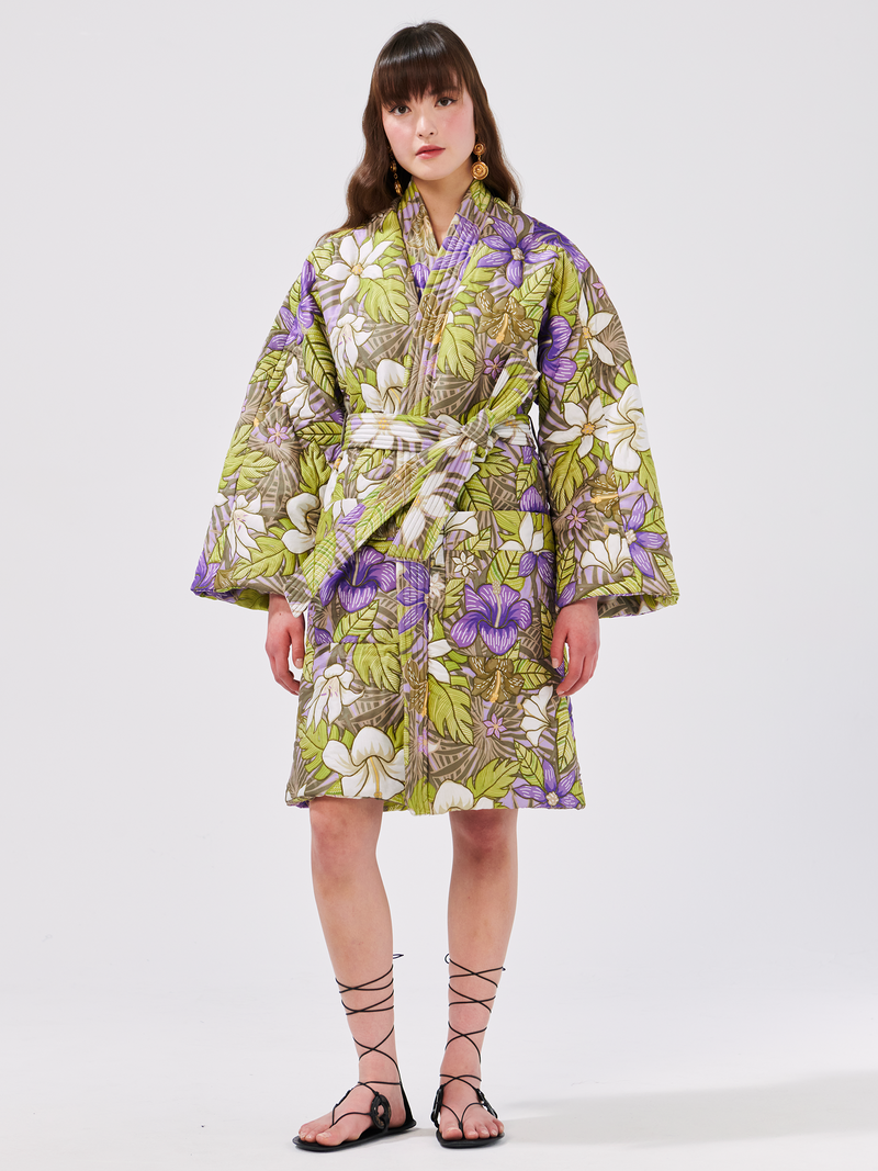 Tropical Hibiscus Quilted Wrap Coat
