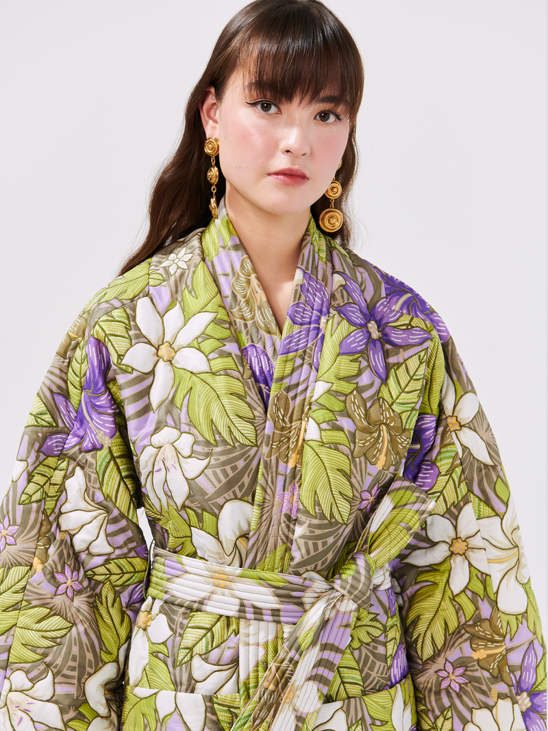 Tropical Hibiscus Quilted Wrap Coat