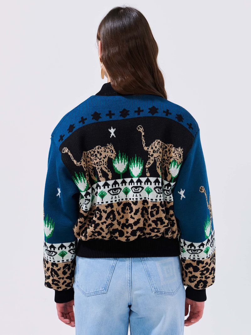 Leopardess Cotton Merino Bomber Jacket Blue/Black – Hayley Menzies