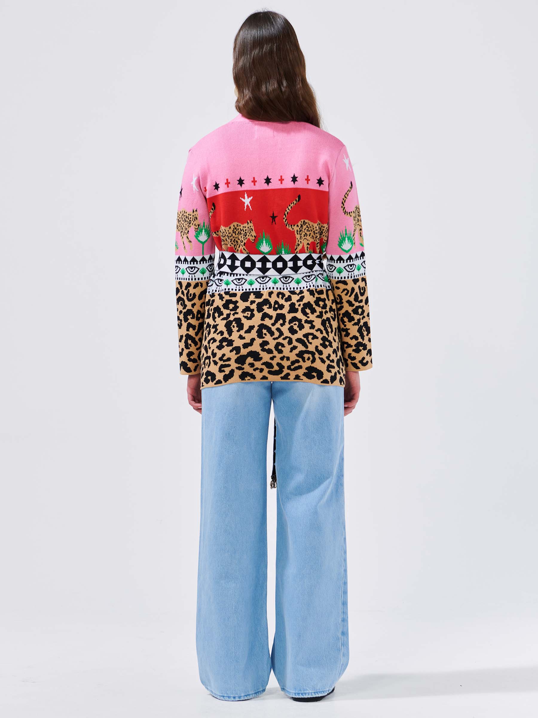 Leopardess Cotton Jacquard Cardigan Pink/Red Hayley Menzies