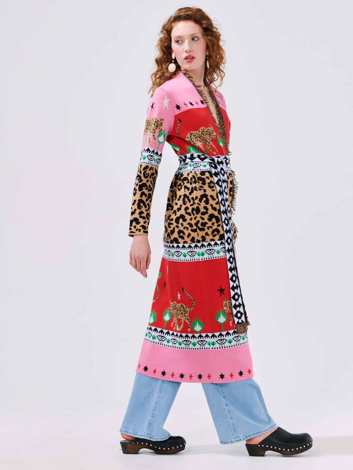 Leopardess Cotton Jacquard Duster Red/Pink Hayley Menzies