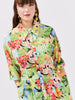 Abundant Blooms Wide Sleeve Silk Mini Shirt Dress Black