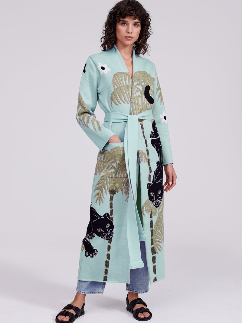 Prowling Panther Cotton Jacquard Duster Blue