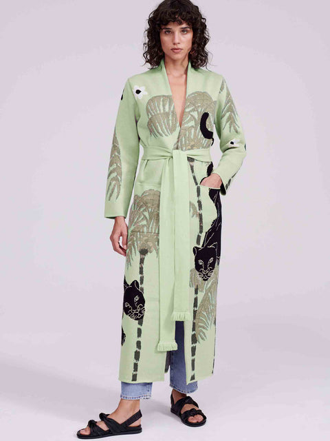Prowling Panther Cotton Jacquard Duster Lime