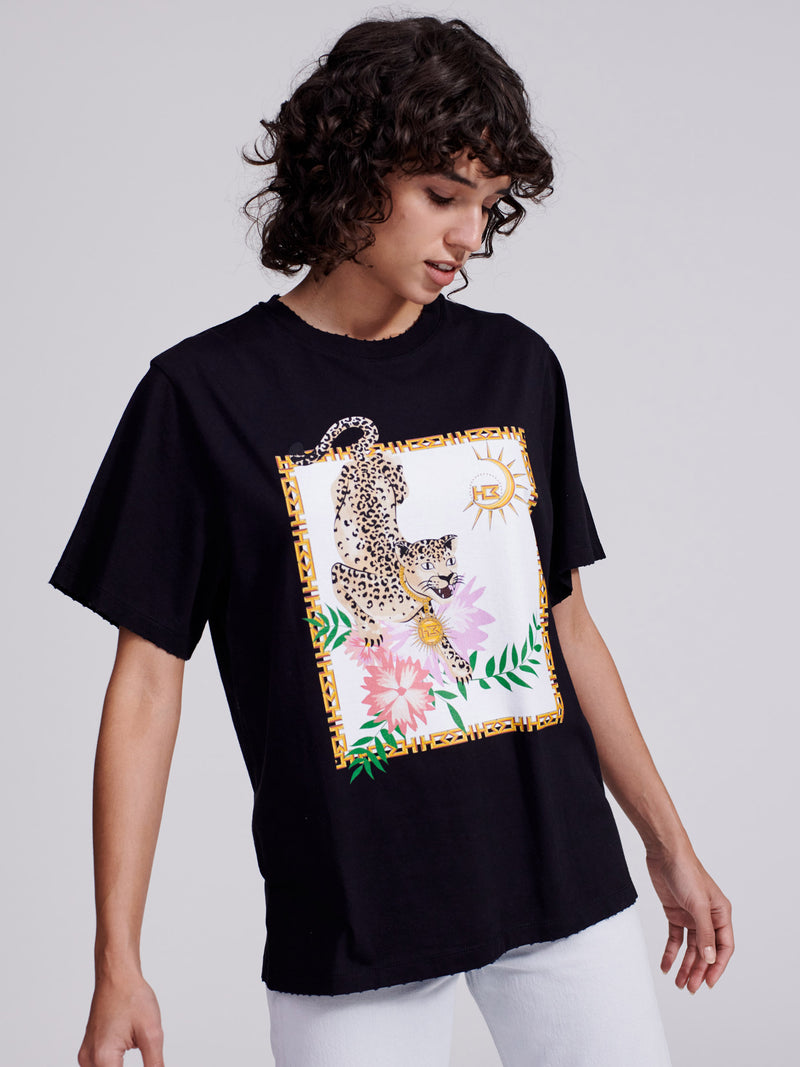 Enchanted Leopard Cotton T-Shirt Black